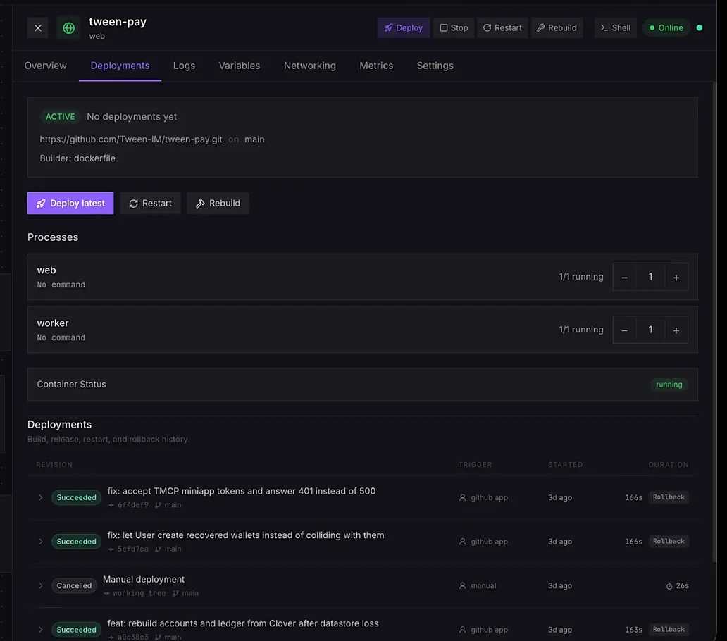 RailDock deployment controls and revision history